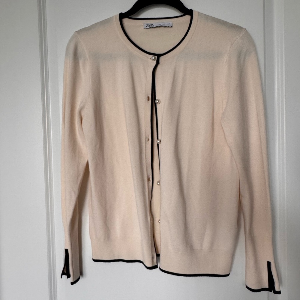 Zara Cream Cardigan with Black Trim